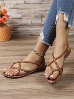 Sandalias planas casuales con punta para mujer 2025 nuevo estilo sandalias de playa romanas tejidas slip-on talla grande - details 8
