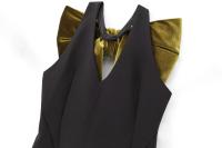 Ropa de mujer europea y americana de terciopelo con cuello en V, sin mangas, color en contraste, decoración de lazo, vestido corto - details 3