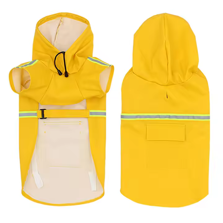 Chubasquero para perros grandes, capa reflectante a rayas, impermeable para mascotas, a prueba de viento, impermeable con capucha para perros - 1