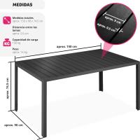 Mesa de Jardín Exterior de Aluminio 150x90x74,5cm Diseño Terraza con Patas Ajustables - details 9