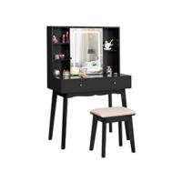 Tocador de Maquillaje con Luz, Brillo Ajustable, Mesa Cosmética con Espejo Deslizante, Tocador Pequeño con Taburete 2 Cajones Blanco EFST15M - details 8