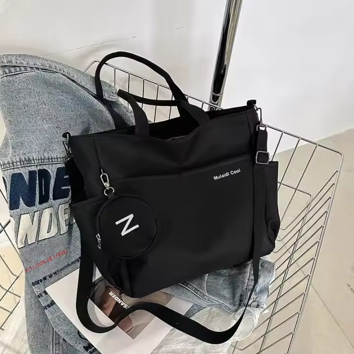Bolso de hombro de mujer de estilo moderno de lona japonesa con botones color crema - 1