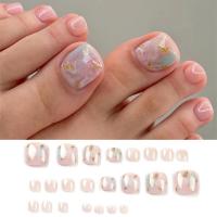 Juego De 24 Piezas Uñas Postizas De Acrílico Con Borde Blanco Y Flor Artísticas Para Pies Uñas Press on Removibles Para Fiestas - details 39