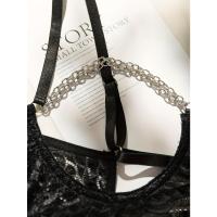 Conjunto de lencería de encaje floral erótico, sujetador abierto transparente y tanga con cadena, lencería sexy y ropa interior - details 12