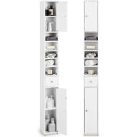 Armario Alto de Baño, Armario Delgado de Baño Alto con 2 Puertas, 1 Cajón y 5 Estantes (Blanco) - details 0
