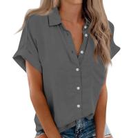 Blusa lisa de manga corta para mujer, camisa informal de un solo pecho, de moda - details 8