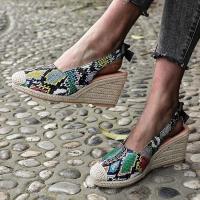 Patrón de piel de serpiente europea y americana, sandalias de cáñamo con tacón de cuña, bolsa de verano para mujer, sandalias vacías traseras de cabeza, zapatos de mujer de tacón alto de gran tamaño - details 11