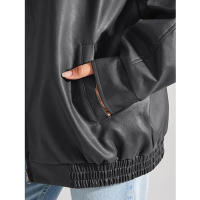 Chaqueta de Moto para Mujer de Tamaño Grande en Cuero Pretendido para Outfit de Otoño/Invierno 2024 con Cierre de Cremallera y Forro de Poliéster - details 11