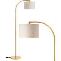 Lámpara de Pie Minimalista Pantalla de Lino Beige, Bombilla LED, Ajustable para Dormitorio, Salón, Oficina Dorado - details 0