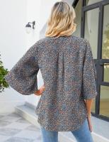 Elegante Blusa de Verano con Estampado Cuello en V para Mujeres Camisa Chic de Moda Joven - details 18