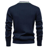 Cárdigan con cuello en V para hombre, suéter de manga larga, Chaqueta de punto con ribete de Color de contraste de moda - details 4