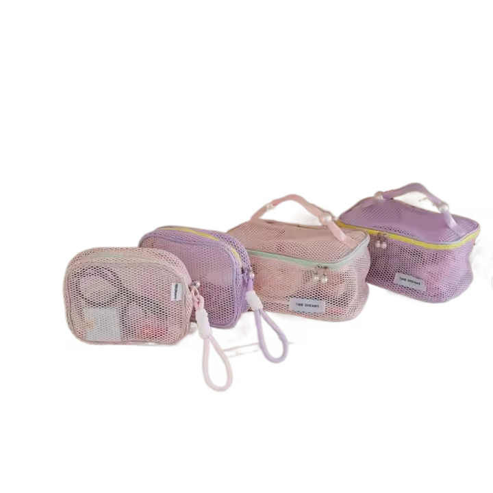 Bolsa de cosméticos de malla de Color sólido, bolsa de maquillaje transparente con cremallera de gran capacidad, bolsa de aseo, estuche organizador, bolsa de maquillaje para almohada para niñas - 1