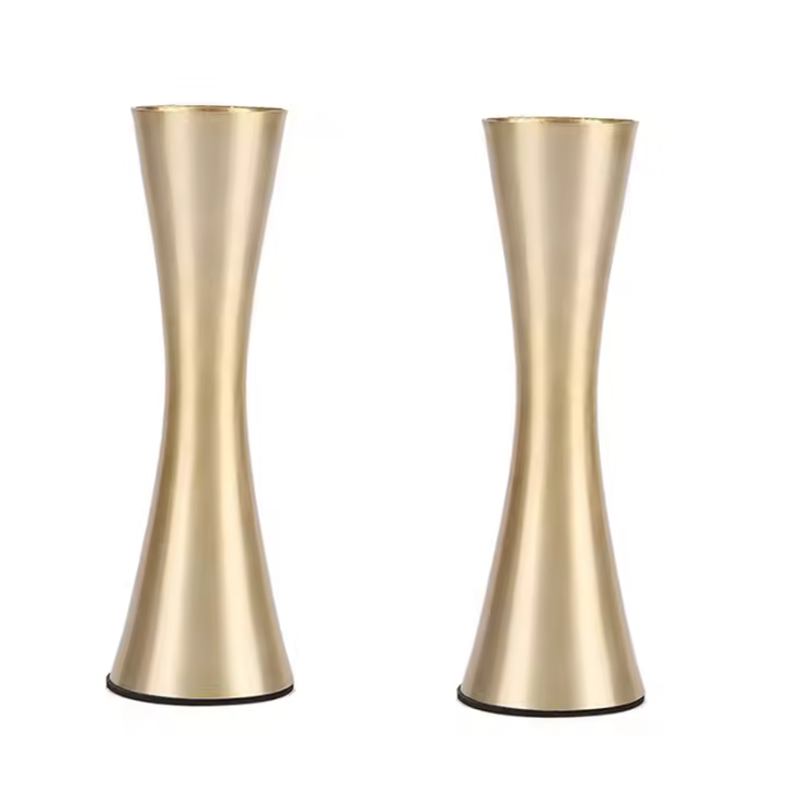 Jarrón de Metal de tono latón, florero pequeño, Juego de 2 floreros decorativos modernos para decoración del hogar, boda o regalo (dorado) - 1