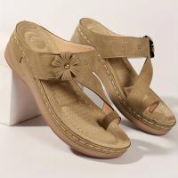 Women Flower Decor Wedge Sandals Casual Loop Toe Platform Sandals Comfortable Summer Sandals - details 2