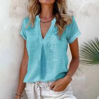 Tops lisos informales de verano, nueva camisa elegante de oficina con cuello en V de manga corta, camisas dulces para fiesta navideña, ropa de mujer 2025 - details 1