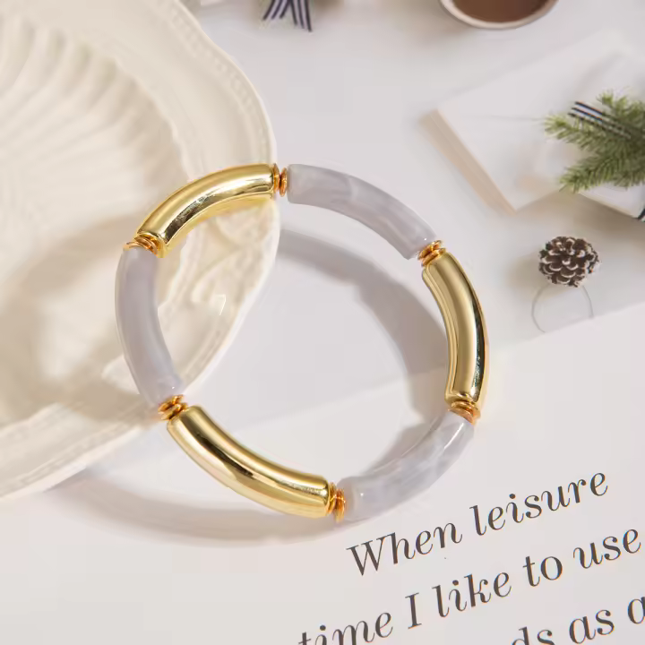 Pulsera de bambú grueso para mujer, diseño acrílico, pulseras elásticas de cuentas coloridas, joyería 2025 - 1