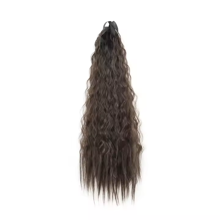 Peluca de cola de caballo con cordón permanente de maíz, extensión de cola de caballo con Clip en cola de caballo rizada y ondulada larga, peluca de cola de caballo Natural ombré para uso diario - 1