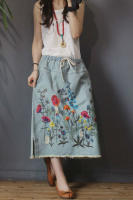 Falda de Mezclilla Bordada Suelta de Lujo Vintage Estilo Coreano para Mujeres Moda Casual de Calle con Floral Talla Grande Longitud Midi Material Exterior Denim - details 4