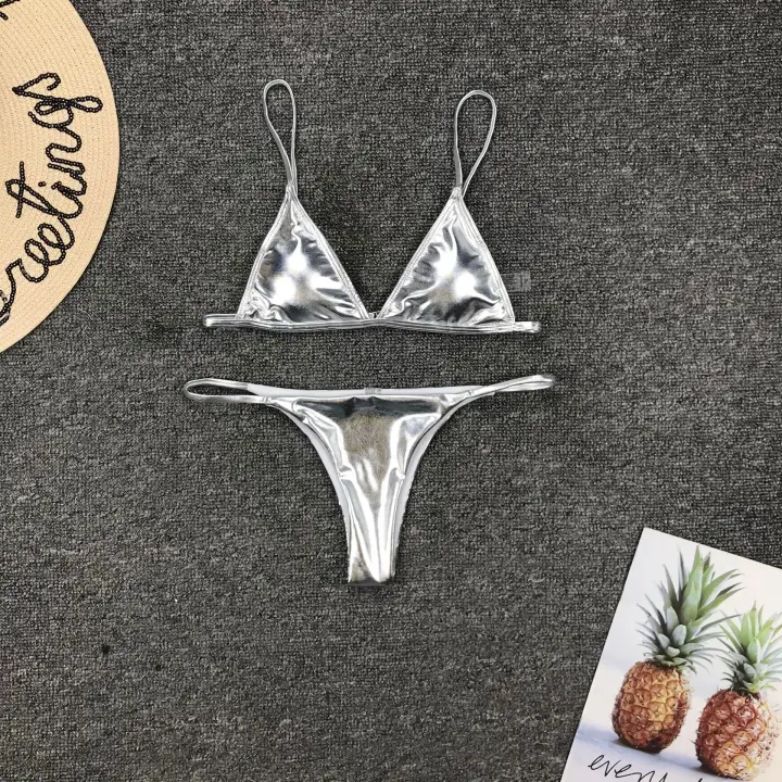 Conjunto de Bikini Tanga para Mujer Traje de Baño Sexy con Lentejuelas Doradas y Plateadas, Falda de Playa 2025 - 1