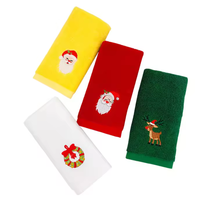 4 piezas de toallas navideñas, toalla de mano decorativa bordada para cocina y baño, toallas de mano navideñas, toalla facial - 1