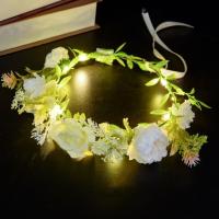 Diadema con corona de flores de rosas de imitación, diadema con corona luminosa brillante, Tiara de tela, guirnalda de luz LED, accesorios para fotos - details 10