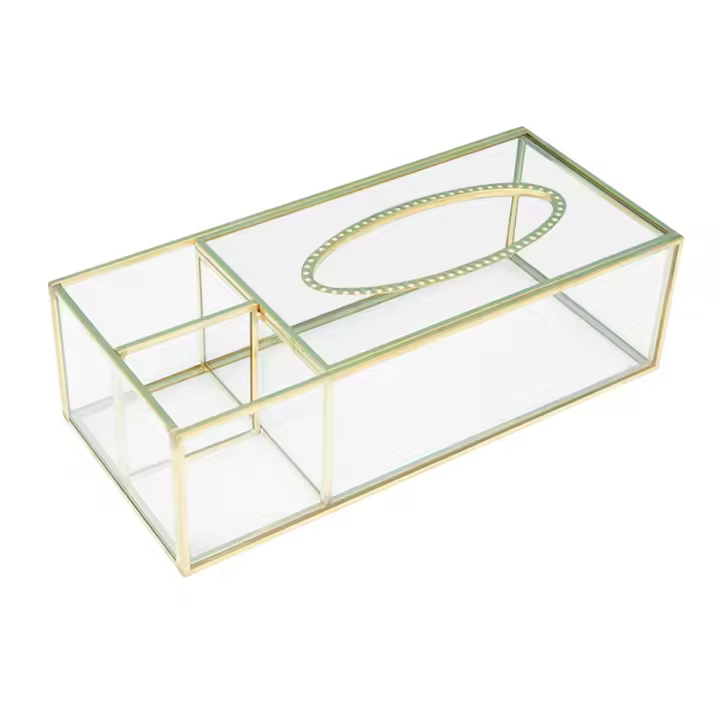 Caja de pañuelos dorada, dispensador de papel de vidrio transparente Rectangular para el hogar, caja de pañuelos de vidrio geométrico - 1
