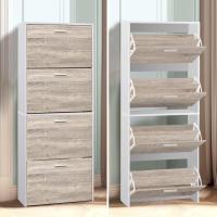 Mueble zapatero de 12 pares - Estantería de gran capacidad para vestíbulo o pasillo - (ancho) 60 x (profundidad) 24 x (alto) 80 cm - Madera clara blanca - details 63