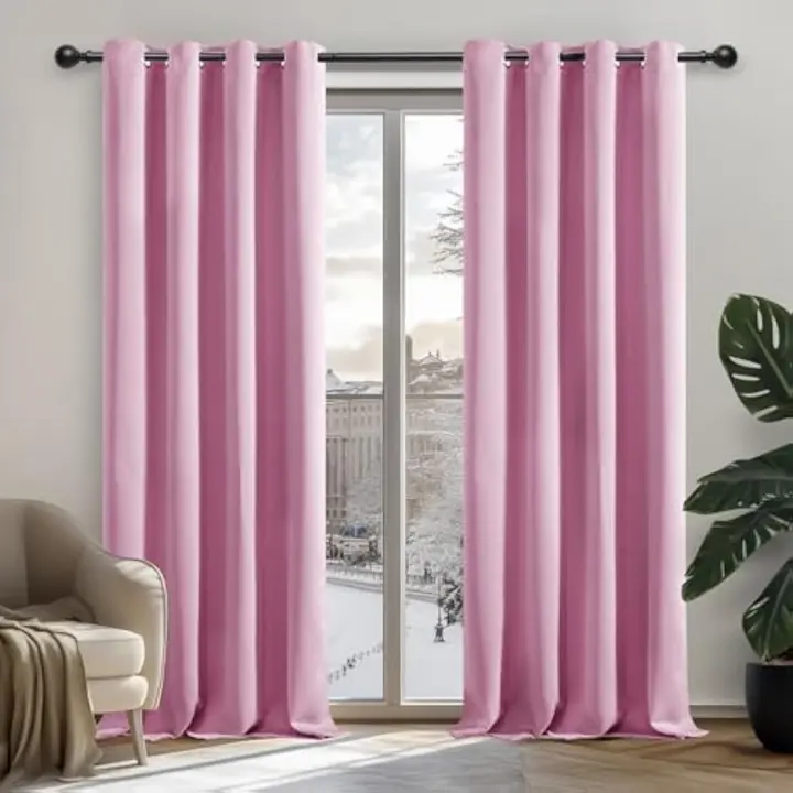 Cortinas Salón Opacas Modernas Térmicas Aislante Decorativas con Ojales 2 Piezas 140 x 260 cm Rosa - 1