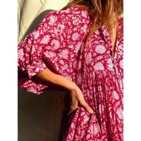 Vestido corto de vacaciones de playa de rayón informal suelto con lazo floral para mujer de moda de verano - details 41