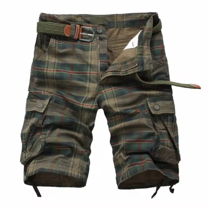 Pantalones Medios Para Hombre Algodón Cómodo Verano Deportes Al Aire Libre Playa Estilo Safari Tren Plaid Corte Regular Talla Grande - 1