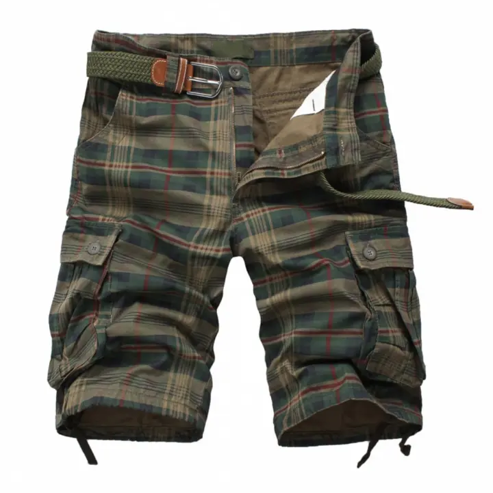 Pantalones Medios Para Hombre Algodón Cómodo Verano Deportes Al Aire Libre Playa Estilo Safari Tren Plaid Corte Regular Talla Grande - 1