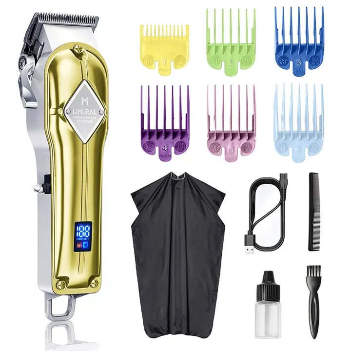 Limural-cortadora de pelo eléctrica para hombres, profesional, inalámbrica, recargable, con pantalla LED, caja de Metal - 1