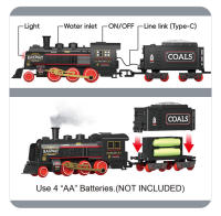 Tren de vapor clásico vintage, tren eléctrico de batería, locomotora de ferrocarril, juguetes de tren con rociador de agua, luz y sonido - details 9