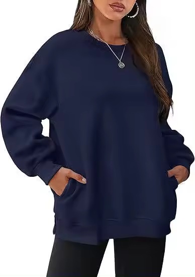 Sudadera holgada de manga larga con cuello redondo para mujer - 1