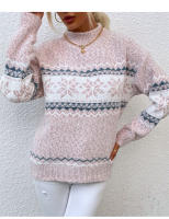 Suéter de cuello alto Medio para mujer, prendas de punto de copos de nieve de Navidad, jersey de cuello redondo, moda de invierno, 2024 - details 3