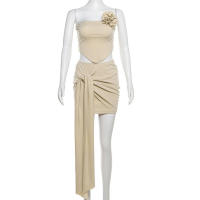 BUNO-Conjunto elegante de 2 piezas de gato extraño para mujer Y2K, Tops sin tirantes con flores de verano + nudo de melocotón a juego a la cadera, ropa para discoteca de vacaciones de tendencia de verano - details 5