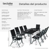 Conjunto Muebles Jardín Exterior 9 Piezas, Estructura de Aluminio, Mesa y Sillas Terraza Impermeables, Resistentes a Intemperie, Sillas Plegables y Reclinables, Tela Transpirable - Plata - details 6