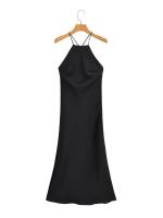 Ropa de mujer europea y americana temperamento de moda vestido versátil de satén de seda con tirantes verde y negro - details 2