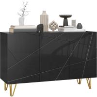 Aparador para Salón Aparador de Entrada con 3 Puertas y Estantes Ajustables Armario de Almacenamiento para Cocina Sala 120x40x75 cm Negro Brillo - details 0