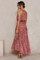 Vestido largo de mujer europea y americana 2025, nuevo vestido con cordones, estampado de lunares y cuello. - details 33