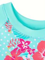 Conjunto De Baño De Dos Piezas Para Niñas Con Estampado De Flores, Top De Manga Corta Y Pantalones Cortos Deportivos Para La Playa O La Piscina - details 5