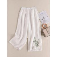 Pantalones holgados de pierna ancha bordados de lino y algodón para mujer, pantalones étnicos informales de nuevo estilo para primavera y verano, efecto adelgazante - details 1
