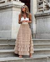 Falda Larga De Encaje Multifaceta HOUZHOU Para Mujer Cintura Alta Estilo Bohemio Vestimenta Femenina De Primavera Y Verano Falda De Tule - details 3