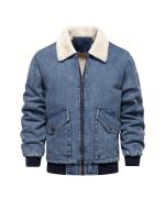 Chaqueta vaquera de lana cálida para hombre, abrigo informal con bolsillo con solapa y cuello de piel para Otoño e Invierno - details 11