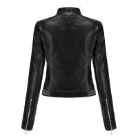 Chaquetas de piel sintética para mujer, abrigo ajustado con cremallera para motocicleta, abrigo corto de PU para motorista - details 5