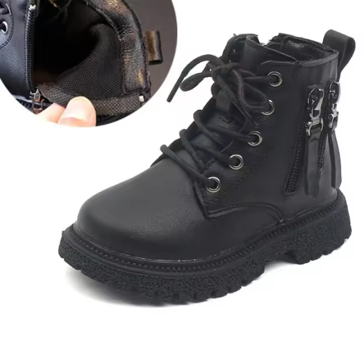 Botines térmicos con doble cremallera para niños y niñas, botas cortas de piel sintética, a la moda, novedad de otoño e invierno, 2024 - 1