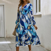 "Vestido Largo Bohemio Mujer 2025- Escote V Estampado Floral, Talle Alto, Mangas Largas, Moda Verano Boho Chic, Vestidos Hippies Elegantes para Festivales, Playa o Diario |   Envío Rápido Miravia" - details 3