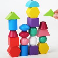 Juego de rompecabezas con forma geométrica de madera, bloques de construcción Montessori, decoración, enhebrado - details 8