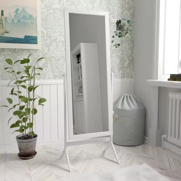 Espejo rectangular de cuerpo entero, de pie, de madera, giratorio, para dormitorio, pasillo, cómoda, color blanco - 1