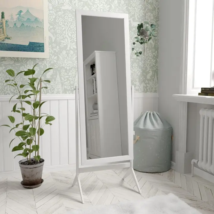 Espejo rectangular de cuerpo entero, de pie, de madera, giratorio, para dormitorio, pasillo, cómoda, color blanco - 1